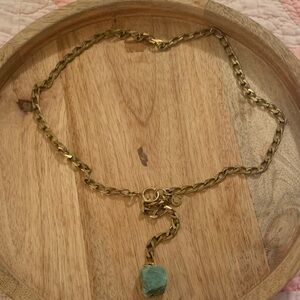 Artisan made Gold Chain Necklace with Stone Pendant